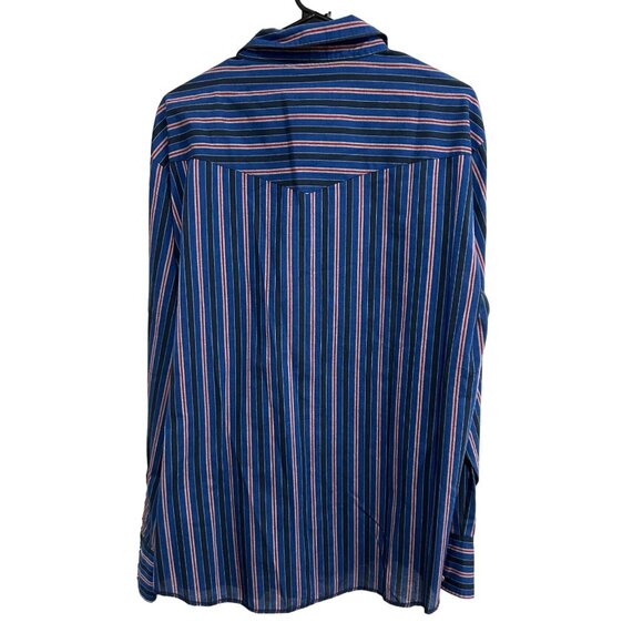 Rustler Mens Blue Red Striped Western Shirt Pearl Buttons Long Sleeve Sz XL - Picture 2 of 8
